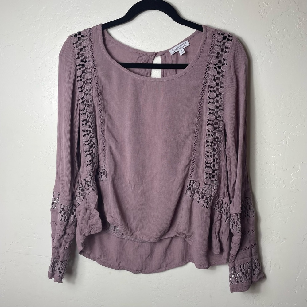 patrons of peace top xs Lavender Long Sleeve Eyelet Boho